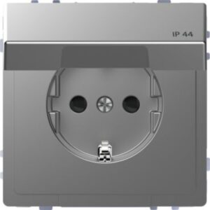 SCHUKO-Steckdose mit Klappd., IP44, BRS, Steckklemmen, Edelstahl, System Design Merten MEG2314-6036