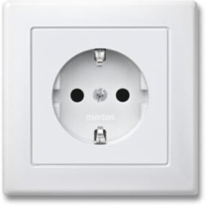 SCHUKO-Steckdose mit voller Abdeckplatte, BRS, Steckklemmen, polarweiß, M-SMART Merten MEG2300-1519