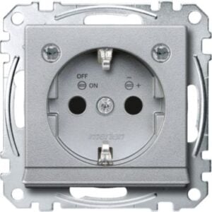 SCHUKO-Steckdose m. Lichtausl. u. LED-Bel.-Modul, BRS, StK, aluminium, Sys. M Merten MEG2304-0460