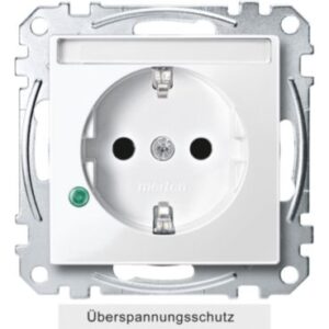 SCHUKO-Steckd. m. Übersp.schutz u. Schriftf., BRS, StK, polarws. glänz., Sys. M Merten MEG2305-0319