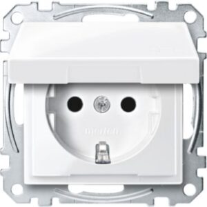 SCHUKO-Steckdose mit Klappd., BRS, Steckklemmen, polarweiß glänzend, System M Merten MEG2310-0319