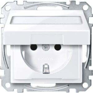 SCHUKO-Steckdose m. Klappd. u. Schriftf., BRS, StK, aktivweiß glänzend, System M Merten MEG2312-0325