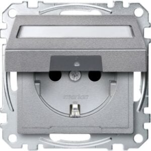 SCHUKO-Steckdose mit Klappd. und Schriftf., BRS, Steckkl., aluminium, System M Merten MEG2312-0460