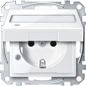 SCHUKO-Steckd. m. Klappd., Ko.Licht u. Schriftf., BRS, StK, polarws.glänz.,Sys.M Merten MEG2313-0319