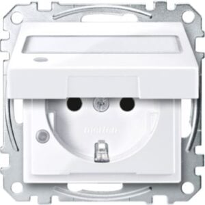 SCHUKO-Steckd. m. Klappd., Ko.Licht u. Schriftf., BRS, StK, aktivws.glänz.,Sys.M Merten MEG2313-0325