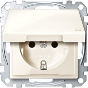 SCHUKO-Steckdose mit Klappd., IP44, BRS, Steckklemmen, weiß glänzend, System M Merten MEG2314-0344