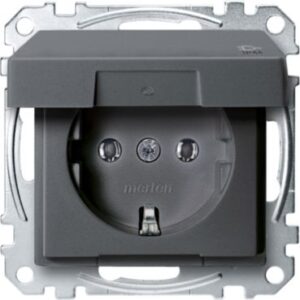SCHUKO-Steckdose mit Klappdeckel, IP44, BRS, Steckklemmen, anthrazit, System M Merten MEG2314-0414