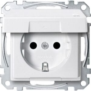 SCHUKO-Steckdose mit Klappdeckel, IP44, BRS, Steckklemmen, polarweiß, System M Merten MEG2314-0419