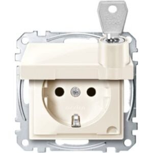 SCHUKO-Steckd. m. Klappd., abschl. m. versch. Schl., BRS, StK, weiß glänz.,Sys.M Merten MEG2315-0344