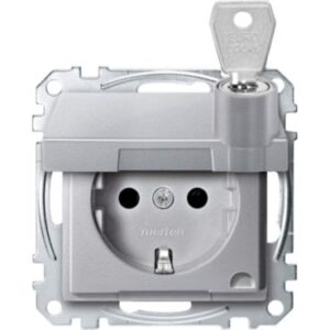 SCHUKO-Steckd. m. Klappd., abschl. m. versch. Schl., BRS, StK, aluminium, Sys. M Merten MEG2315-0460