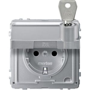 SCHUKO-Steckd.m.Klappd.u.Schriftf.abschl.m. versch.Schl. BRS, StK,alu,AQUADESIGN Merten MEG2316-7260