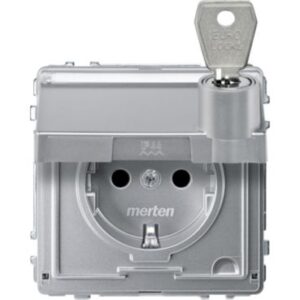 SCHUKO-Steckd.m.Klappd.u.Schriftf.abschl.m.10 gl.n Schl. BRS, StK,alu,AQUADESIGN Merten MEG2317-7260