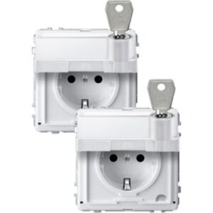 SCHUKO-Steckd.m.Klappd.u.Schriftf.abschl.m.2 gl.n Schl. BRS,StK,polarws.AQUADES. Merten MEG2318-7219