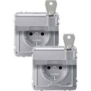 SCHUKO-Steckd.m.Klappd.u.Schriftf.abschl.m. 2 gl.n Schl. BRS, StK,alu,AQUADESIGN Merten MEG2318-7260