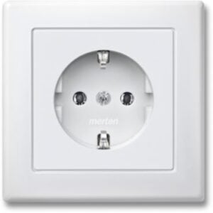 SCHUKO-Steckdose mit voller Abdeckplatte, Schraub-Liftkl., polarweiß, M-SMART Merten MEG2401-1519