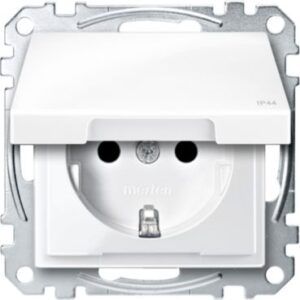 SCHUKO-Steckdose mit Klappd., IP44, BRS, SK, polarweiß glänzend, System M Merten MEG2414-0319