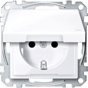 SCHUKO-Steckdose mit Klappd., IP44, BRS, SK, aktivweiß glänzend, System M Merten MEG2414-0325