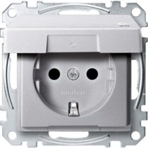 SCHUKO-Steckdose mit Klappd., IP44, BRS, Schraub-Liftkl., aluminium, System M Merten MEG2414-0460