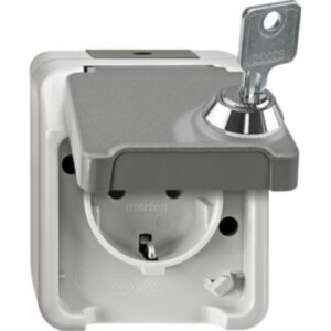 SCHUKO-Steckdose, abschl. m. gleichen Schl./Schloss-Nr. 200, lichtgrau, AQUASTAR Merten MEG2423-8029