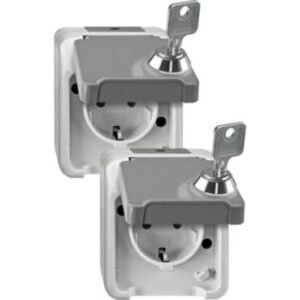 SCHUKO-Steckdose, abschl. m. 2 gleichen Schl./2er-Set, lichtgrau, AQUASTAR Merten MEG2424-8029