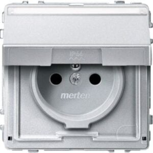 Steckdose m. Schutzk.stift, Klappd. u. Schriftf., BRS, SK, aluminium, AQUADESIGN Merten MEG2612-7260