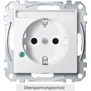SCHUKO-Steckdose mit Übersp.schutz und Schriftf., BRS, StK, polarweiß, System M Merten MEG2305-0419