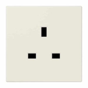 Steckdose, 13 A 250 V ~, Schraubklemmen BS 1363-1, 4 mm2, ohne Krallen, integrierter erhöhter Berührungsschutz, SAFETY+, Duroplast, Serie LS, weiß, Jung LS3521