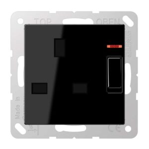 Abschaltbare Steckdose mit Kontrollschalter British Standard, 13 A 250 V ~, Schraubklemmen BS 1363-1, 4 mm2, ohne Krallen, mit Funktionsanzeige, integ, Jung A3171KOSW