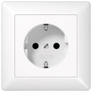 SCHUKO Steckdose, 16 A 250 V ~, mit Rahmen, Duroplast, Serie AS, alpinweiß, Jung AS1520WW