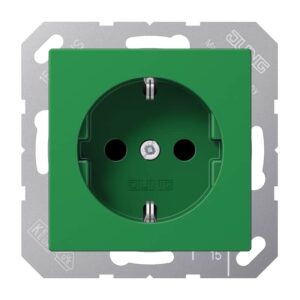 SCHUKO Steckdose, 16 A 250 V ~, integrierter erhöhter Berührungsschutz, SAFETY+, Thermoplast, Serie AS/A, grün (für SV), Jung A1520BFKIGN