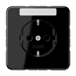 SCHUKO Steckdose, 16 A 250 V ~, mit Schriftfeld, integrierter erhöhter Berührungsschutz, SAFETY+, Thermoplast, Serie CD, schwarz, Jung CD1520BFKINASW