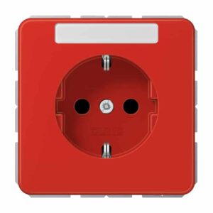 SCHUKO Steckdose, 16 A 250 V ~, mit Schriftfeld, integrierter erhöhter Berührungsschutz, SAFETY+, Thermoplast, Serie CD, rot, Jung CD1520BFKINART