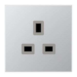 Steckdose, 13 A 250 V ~, Schraubklemmen BS 1363-1, 4 mm2, ohne Krallen, integrierter erhöhter Berührungsschutz, SAFETY+, Serie LS, Aluminium, Jung AL3521