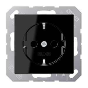 SCHUKO Steckdose, 16 A 250 V ~, integrierter erhöhter Berührungsschutz, SAFETY+, Thermoplast, Serie A, schwarz, Jung A1520BFKISW