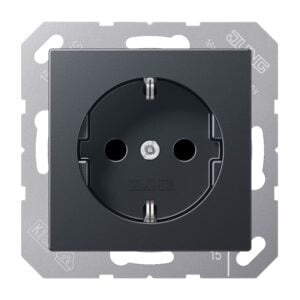 SCHUKO Steckdose, 16 A 250 V ~, Schraubklemmen, Thermoplast lackiert, Serie A, anthrazit matt, Jung A1521BFANM