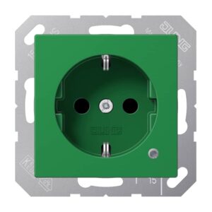 SCHUKO Steckdose, 16 A 250 V ~, mit Funktionsanzeige, integrierter erhöhter Berührungsschutz, SAFETY+, Thermoplast antibakteriell, Serie AS, grün (für, Jung ABA1520BFKOGN