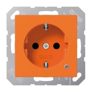 SCHUKO Steckdose, 16 A 250 V ~, mit Funktionsanzeige, integrierter erhöhter Berührungsschutz, SAFETY+, Thermoplast antibakteriell, Serie AS, orange (f, Jung ABA1520BFKOO