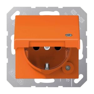SCHUKO Steckdose, 16 A 250 V ~, ohne Krallen, mit Funktionsanzeige, integrierter erhöhter Berührungsschutz, SAFETY+, Klappdeckel, Thermoplast antibakt, Jung ABAS1520KLKOO
