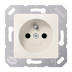 Steckdose französisch/belgisches System, 16 A 250 V ~, ohne Krallen, integrierter erhöhter Berührungsschutz, SAFETY+, Thermoplast, 50 x 50 mm, weiß, Jung 5120FBFKI