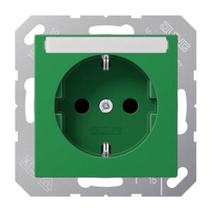 SCHUKO Steckdose, 16 A 250 V ~, mit Schriftfeld, integrierter erhöhter Berührungsschutz, SAFETY+, Thermoplast, Serie AS/A, grün (für SV), Jung A1520BFKINAGN