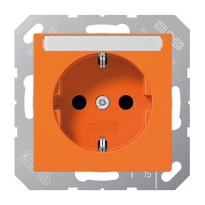 SCHUKO Steckdose, 16 A 250 V ~, mit Schriftfeld, integrierter erhöhter Berührungsschutz, SAFETY+, Thermoplast, Serie AS/A, orange (für ZSV), Jung A1520BFKINAO