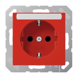 SCHUKO Steckdose, 16 A 250 V ~, mit Schriftfeld, integrierter erhöhter Berührungsschutz, SAFETY+, Thermoplast, Serie AS/A, rot, Jung A1520BFKINART
