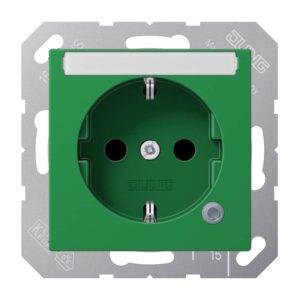 SCHUKO Steckdose, 16 A 250 V ~, ohne Krallen, mit Funktionsanzeige, mit Schriftfeld, integrierter erhöhter Berührungsschutz, SAFETY+, Thermoplast anti, Jung ABA1520BFNAKOGN