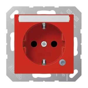 SCHUKO Steckdose, 16 A 250 V ~, ohne Krallen, mit Funktionsanzeige, mit Schriftfeld, integrierter erhöhter Berührungsschutz, SAFETY+, Thermoplast anti, Jung ABA1520BFNAKORT