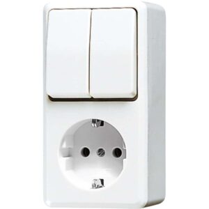SCHUKO® Steckdose 16 A 250 V ~ mit Serienschalter 10 AX 250 V ~, AP 600, alpinweiß, Jung 675AWW