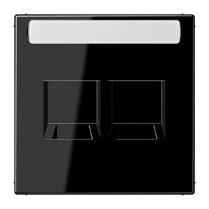 Abdeckung (gerastet) für Modular-Jack-Steckbuchsen 2fach, EMT, AMP, MTRJ, mit Schriftfeld, Thermoplast, Serie LS, schwarz, Jung LS1969-25NAWESW
