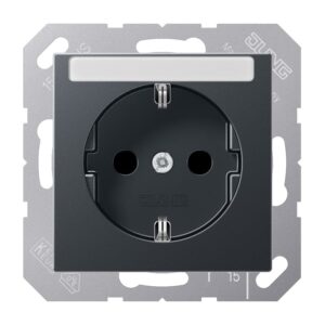 SCHUKO Steckdose, 16 A 250 V ~, mit Schriftfeld, integrierter erhöhter Berührungsschutz, SAFETY+, Thermoplast lackiert, Serie A, anthrazit matt, Jung A1520BFKINAANM