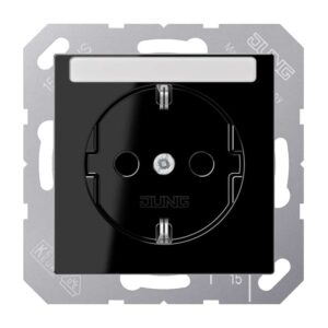 SCHUKO Steckdose, 16 A 250 V ~, mit Schriftfeld, integrierter erhöhter Berührungsschutz, SAFETY+, Thermoplast, Serie A, schwarz, Jung A1520BFKINASW