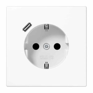 SCHUKO Steckdose 16 A 250 V ~, mit USB-Ladegerät 1 x Typ C, integrierter erhöhter Berührungsschutz, SAFETY+, ohne, Serie LS, alpinweiß, Jung LS1520-18CWW