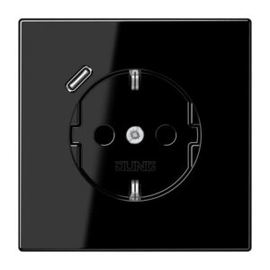 SCHUKO Steckdose 16 A 250 V ~, mit USB-Ladegerät 1 x Typ C, integrierter erhöhter Berührungsschutz, SAFETY+, ohne, Serie LS, schwarz, Jung LS1520-18CSW